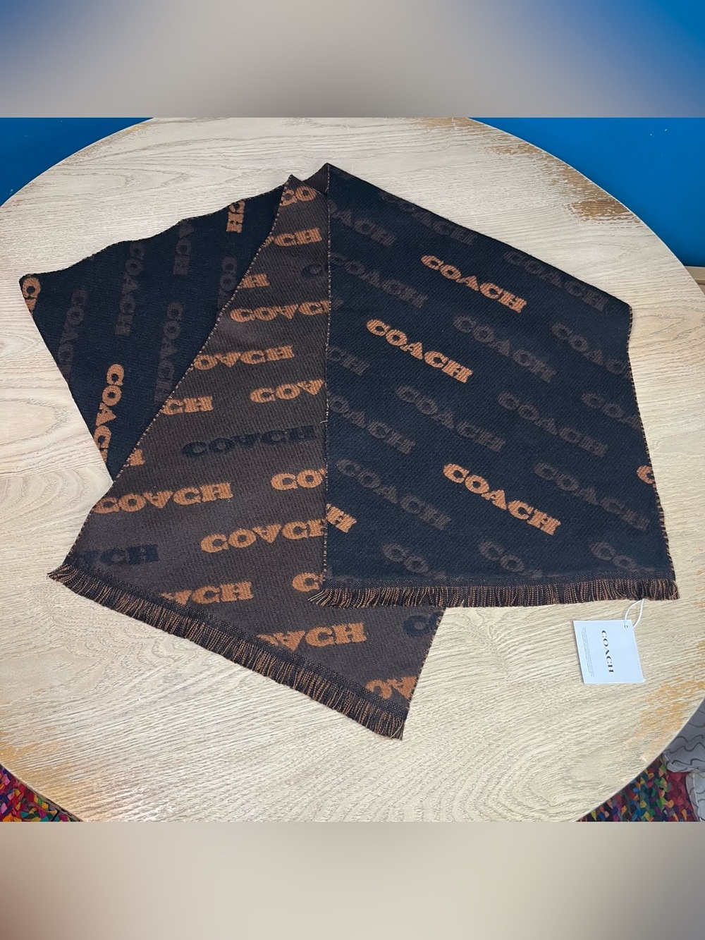 Coach Text Muffler Logo Knit Scarf Wool Cashmere Brown NWT